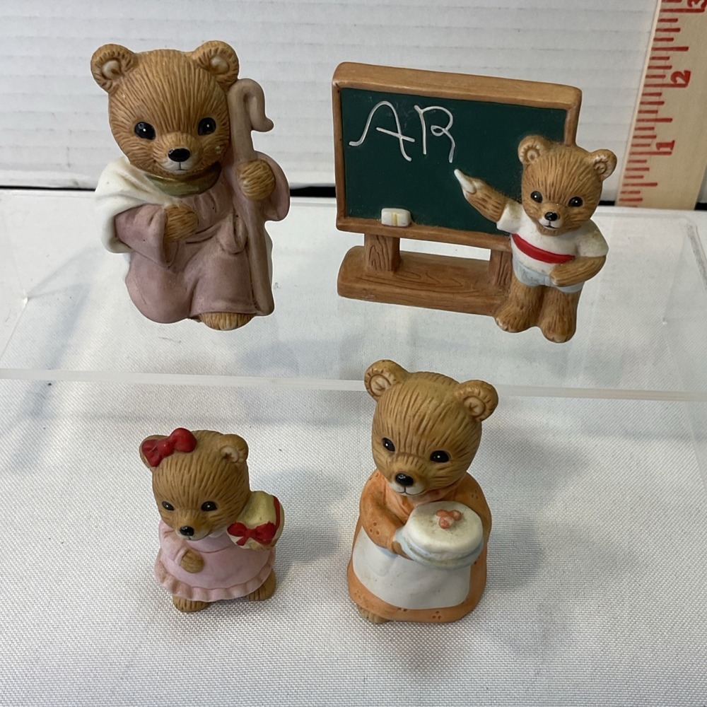 Homco Assorted Teddy Bear Figurines 4pc‎ Lot Nativity School Holiday